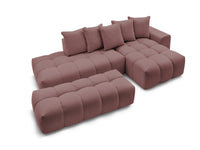 Kampinė sofa MONT-BLANC su pufu, rožinė su pagalvėlėmis