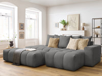 Kampinė sofa MONT-BLANC su pufu, tamsiai pilka audinio tekstūra