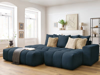 Kampinė sofa MONT-BLANC su pufu, tamsiai mėlyna audinio tekstūra