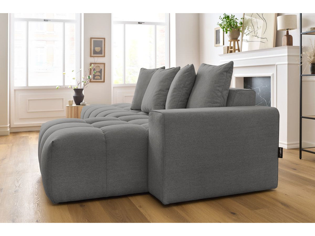 Kampinė sofa MONT-BLANC, tamsiai pilka moderniame interjere