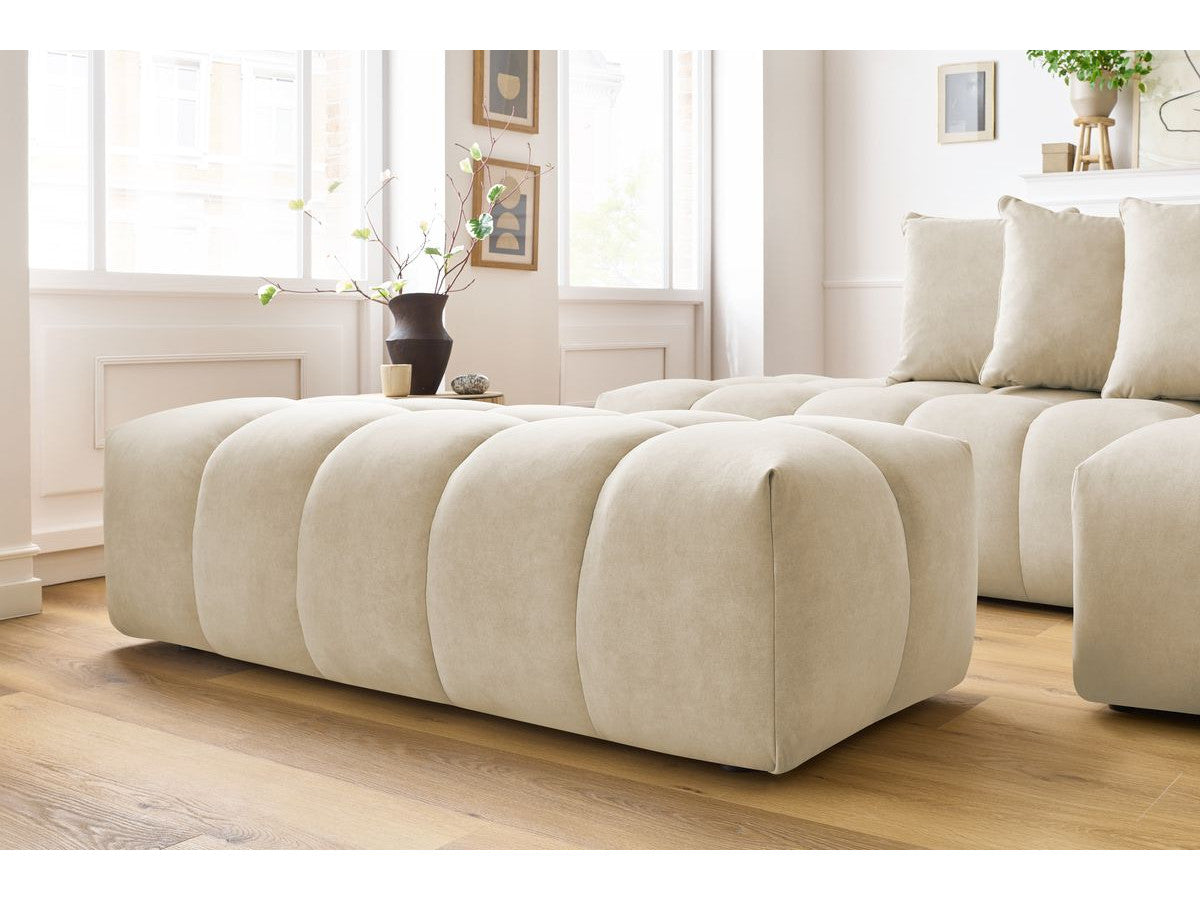 Kampinė sofa su pufu MONT-BLANC, veliūras, smėlinė su pufu