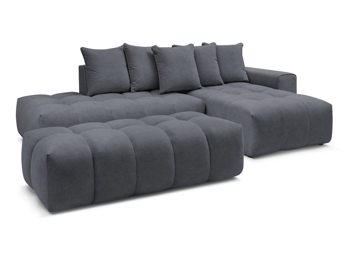 Kampinė sofa MONT-BLANC su pufu, veliūras, tamsiai pilka detalės vaizdas
