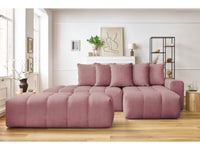 Kampinė sofa su pufu MONT-BLANC, veliūras, rožinė kampinis vaizdas