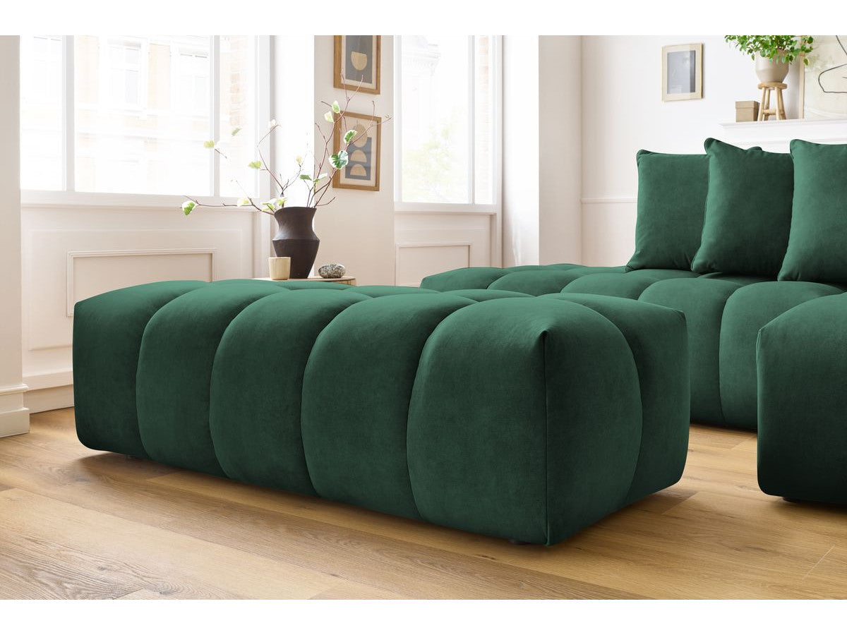 Kampinė sofa su pufu MONT-BLANC, veliūras, žalia su pufu