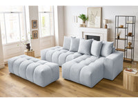 Kampinė sofa MONT-BLANC su pufu, veliūras, šviesiai pilka vaizdas iš šono