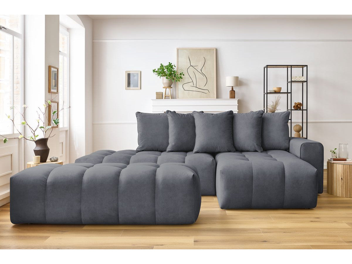 Kampinė sofa MONT-BLANC su pufu, veliūras, tamsiai pilka kampinis vaizdas