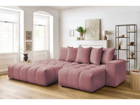 Kampinė sofa su pufu MONT-BLANC, veliūras, rožinė vaizdas iš priekio
