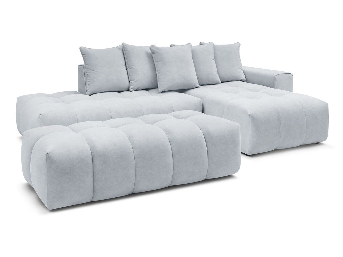 Kampinė sofa MONT-BLANC su pufu, veliūras, šviesiai pilka detalės vaizdas