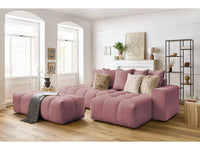 Kampinė sofa su pufu MONT-BLANC, veliūras, rožinė audinio tekstūra
