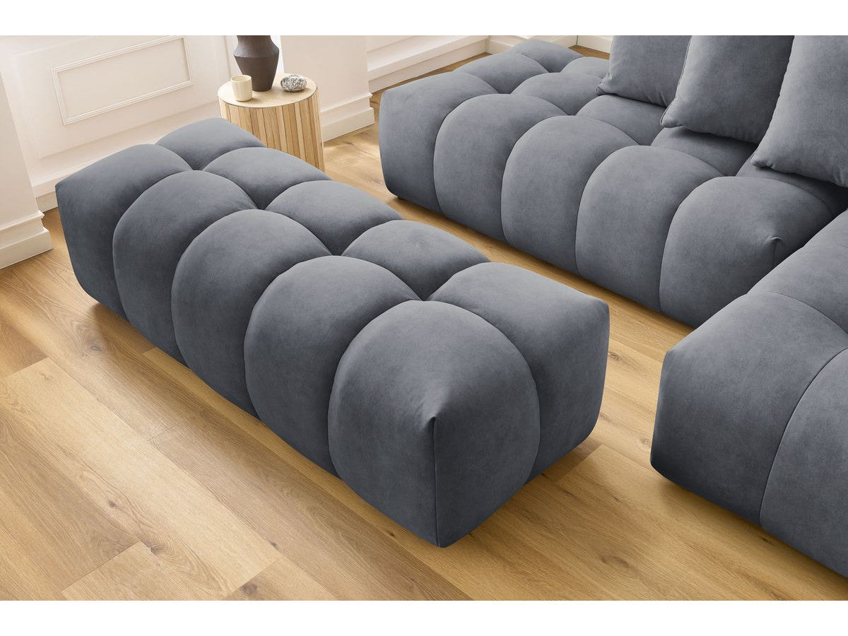 Kampinė sofa MONT-BLANC su pufu, veliūras, tamsiai pilka su pagalvėlėmis