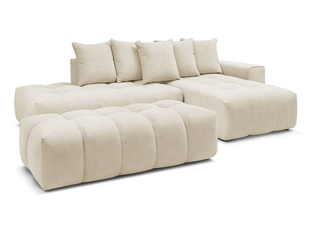 Kampinė sofa su pufu MONT-BLANC, veliūras, smėlinė detalės vaizdas