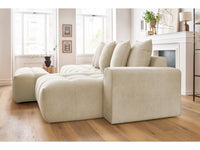Kampinė sofa su pufu MONT-BLANC, veliūras, smėlinė moderniame interjere