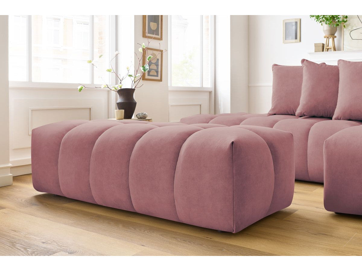 Kampinė sofa su pufu MONT-BLANC, veliūras, rožinė su pufu