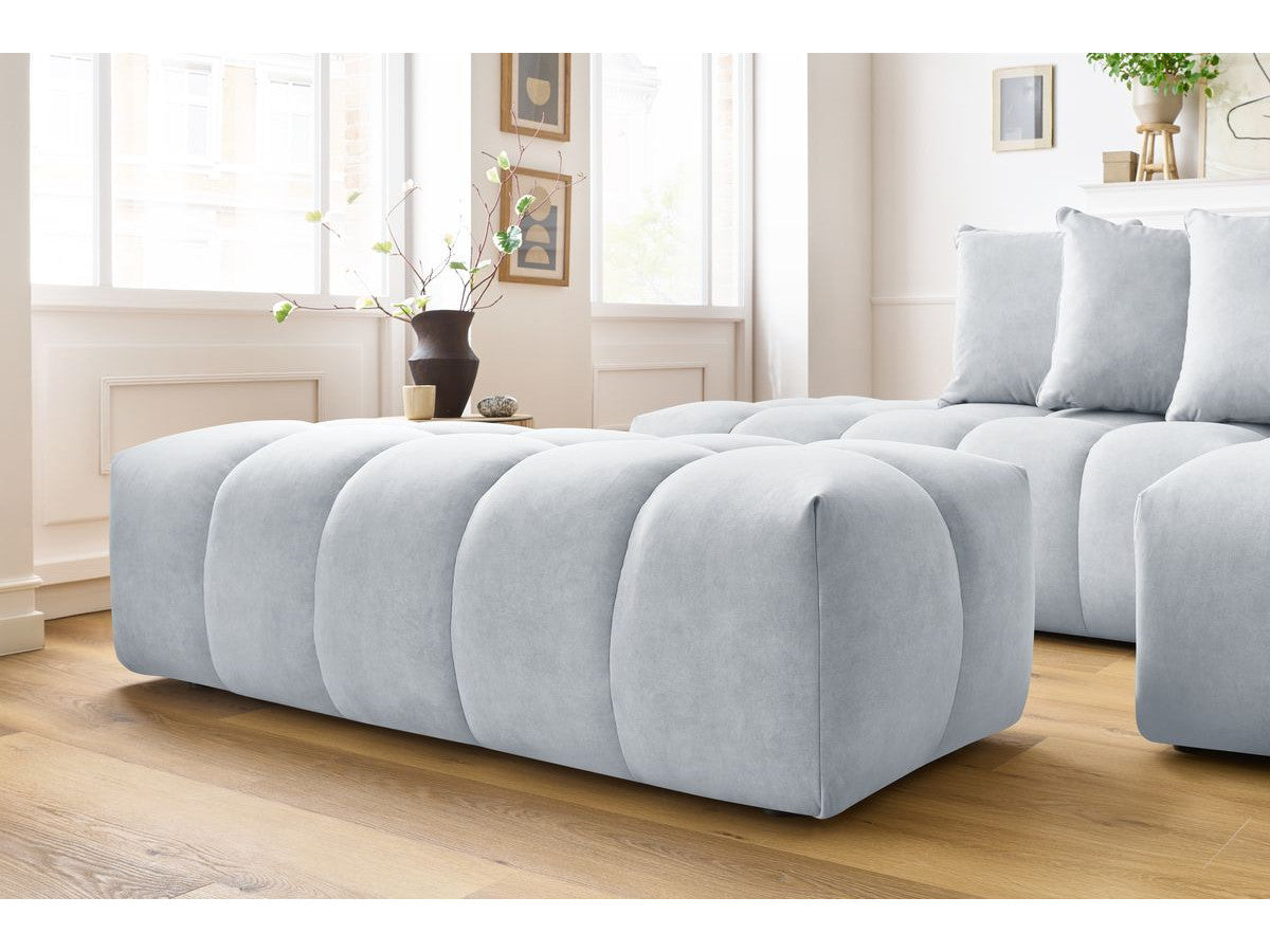 Kampinė sofa MONT-BLANC su pufu, veliūras, šviesiai pilka su pufu