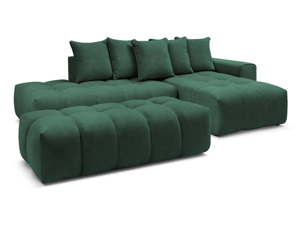 Kampinė sofa su pufu MONT-BLANC, veliūras, žalia detalės vaizdas