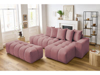 Kampinė sofa su pufu MONT-BLANC, veliūras, rožinė vaizdas iš šono