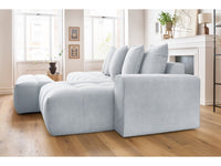 Kampinė sofa MONT-BLANC su pufu, veliūras, šviesiai pilka moderniame interjere