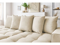 Kampinė sofa su pufu MONT-BLANC, veliūras, smėlinė svetainės interjere