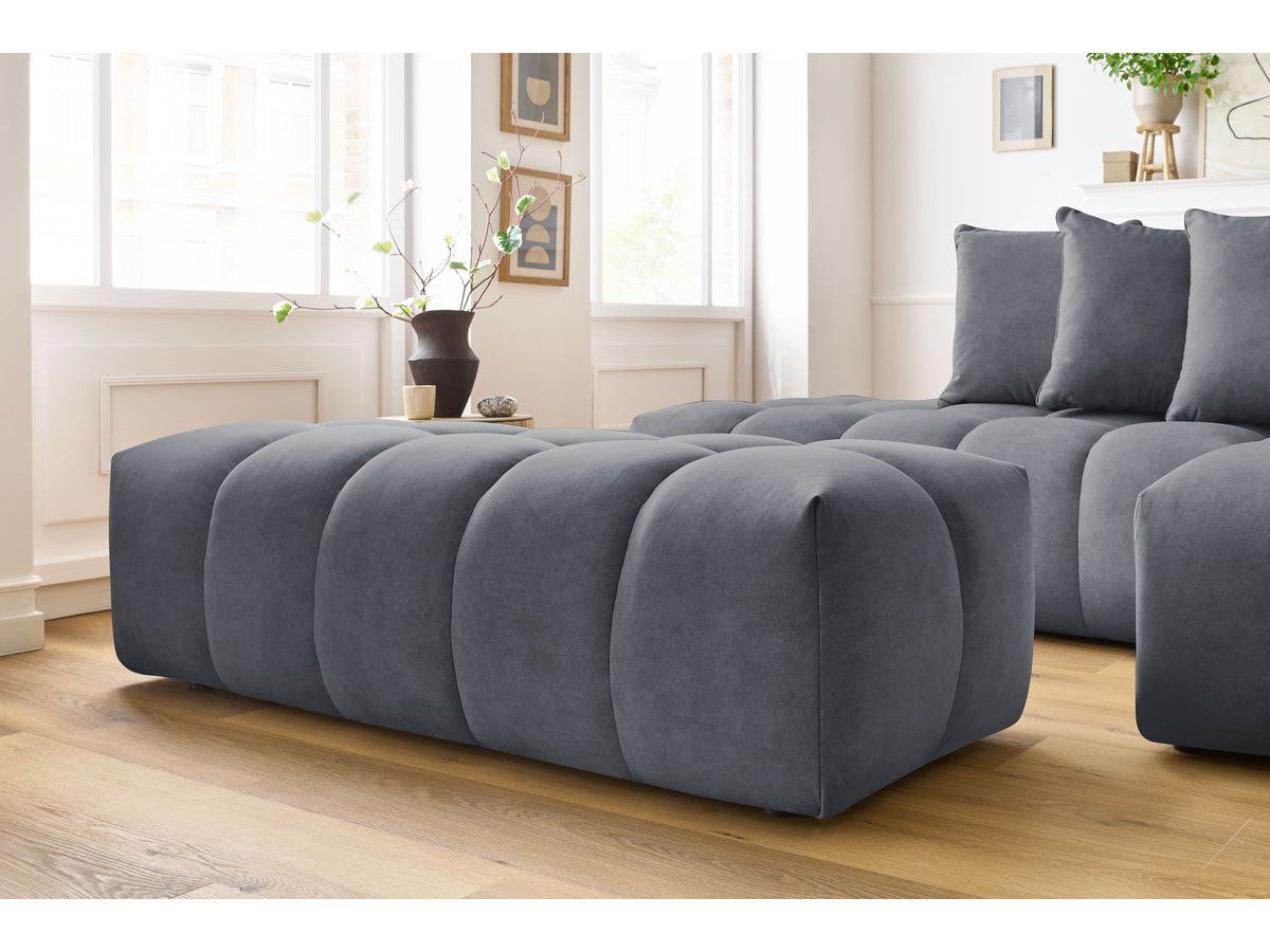 Kampinė sofa MONT-BLANC su pufu, veliūras, tamsiai pilka su pufu