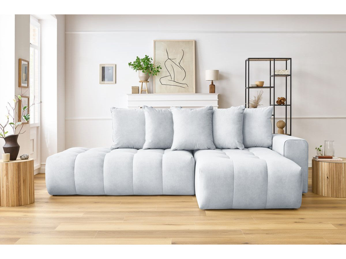 Kampinė sofa MONT-BLANC, veliūras, šviesiai pilka vaizdas iš priekio