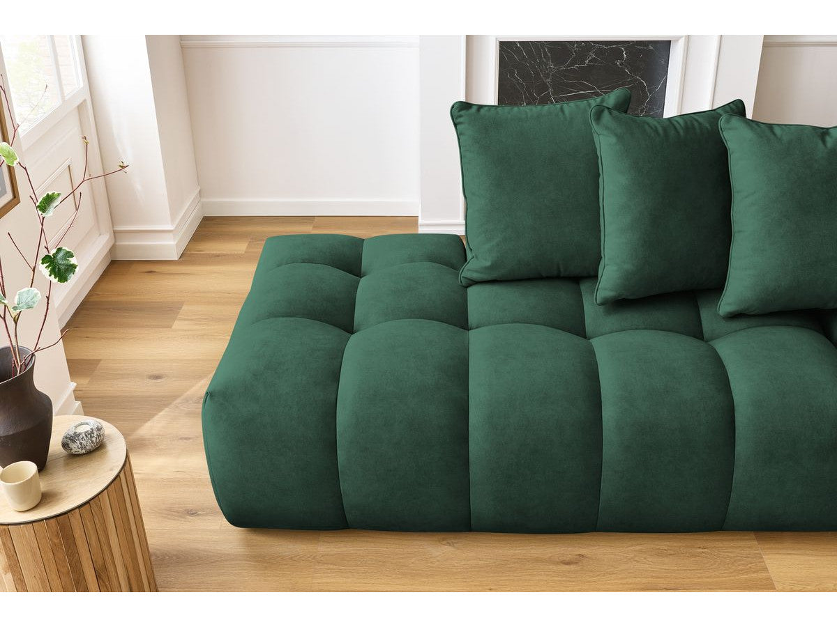 Kampinė sofa MONT-BLANC, veliūras, žalia su pagalvėlėmis