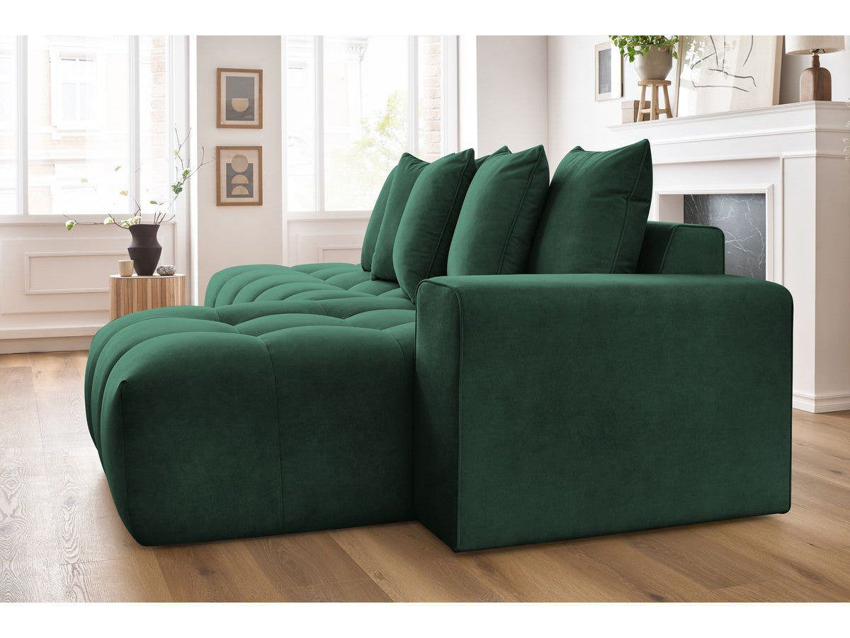 Kampinė sofa MONT-BLANC, veliūras, žalia su pufu