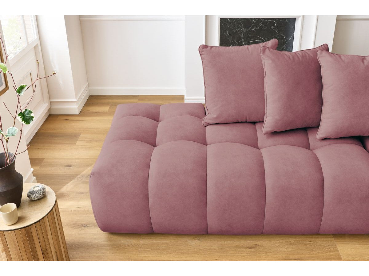 Kampinė sofa MONT-BLANC, veliūras, rožinė su pagalvėlėmis