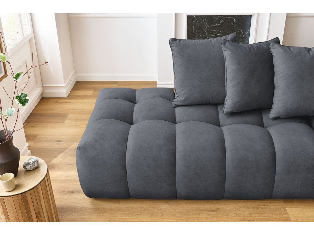 Kampinė sofa MONT-BLANC, veliūras, tamsiai pilka su pagalvėlėmis