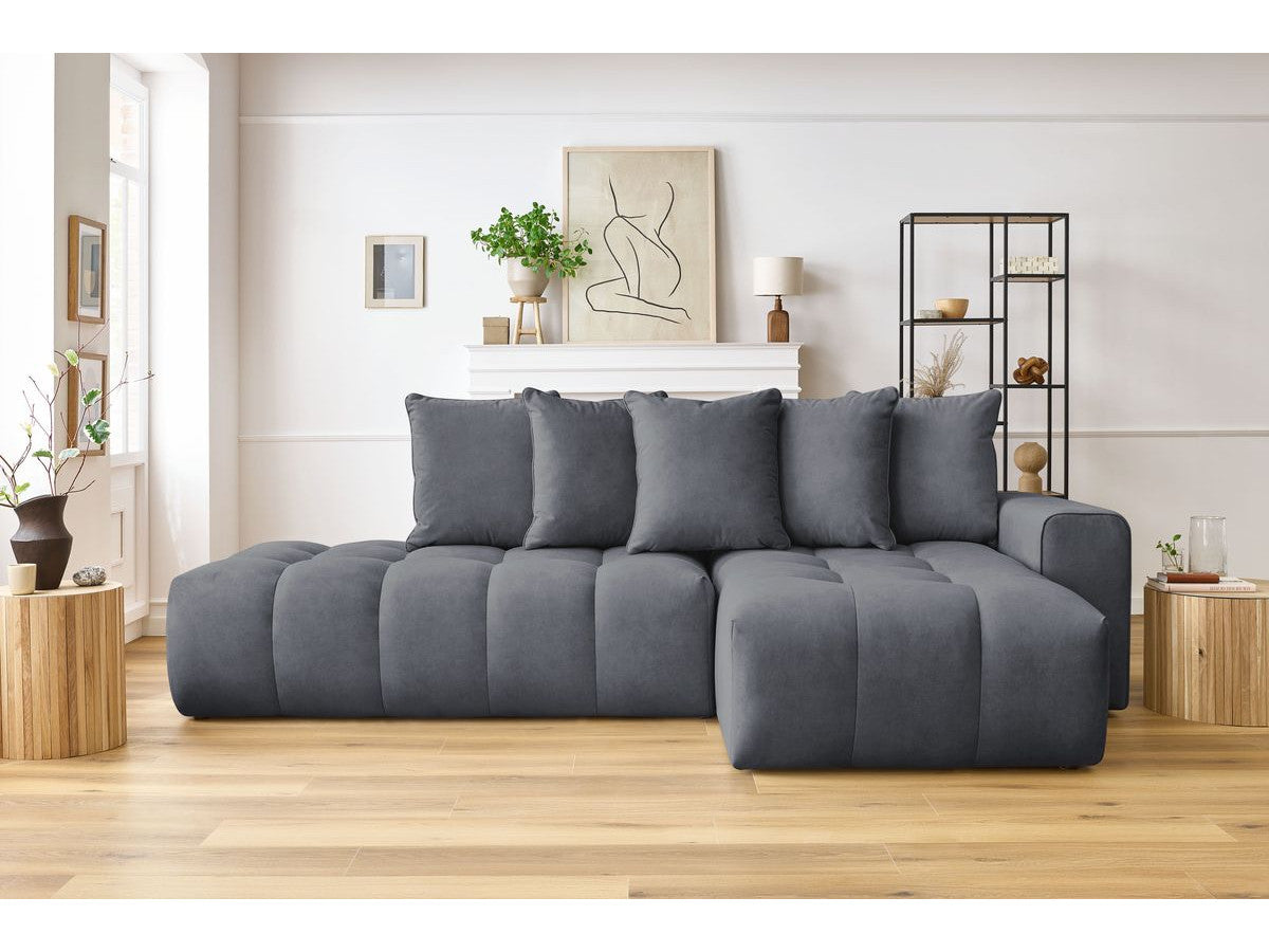Kampinė sofa MONT-BLANC, veliūras, tamsiai pilka vaizdas iš priekio