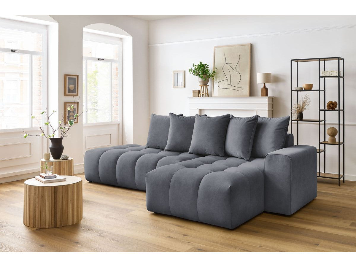 Kampinė sofa MONT-BLANC, veliūras, tamsiai pilka vaizdas iš šono