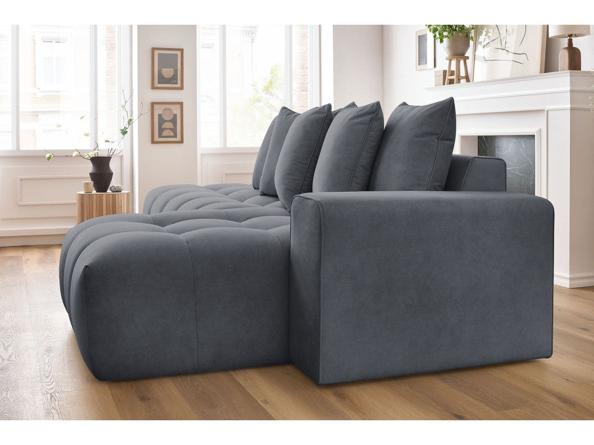 Kampinė sofa MONT-BLANC, veliūras, tamsiai pilka su pufu