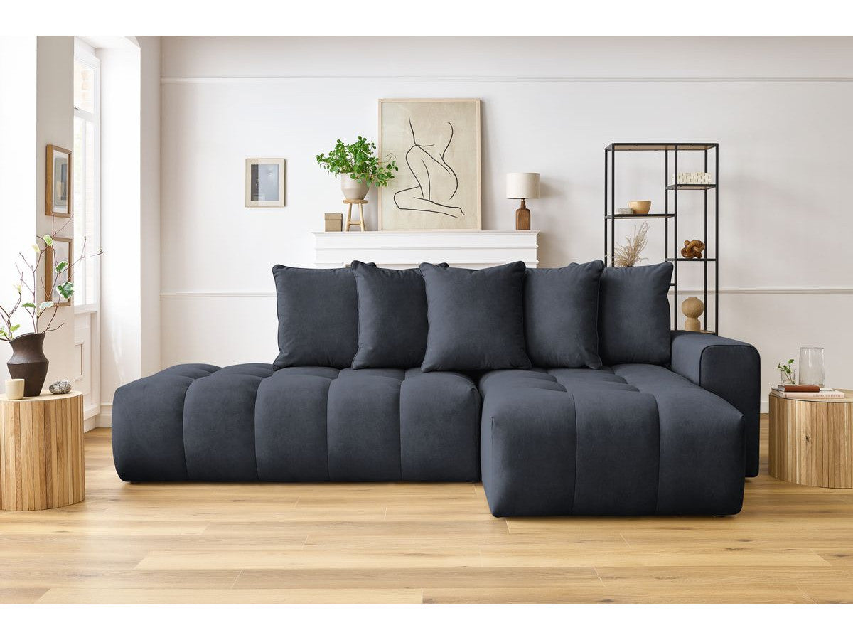 Kampinė sofa MONT-BLANC, veliūras, tamsiai mėlyna vaizdas iš priekio