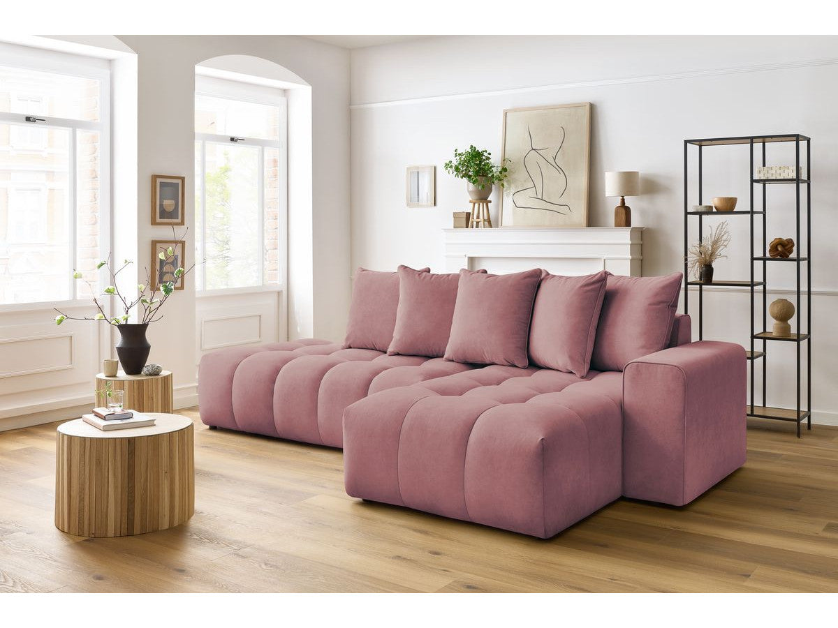 Kampinė sofa MONT-BLANC, veliūras, rožinė vaizdas iš šono