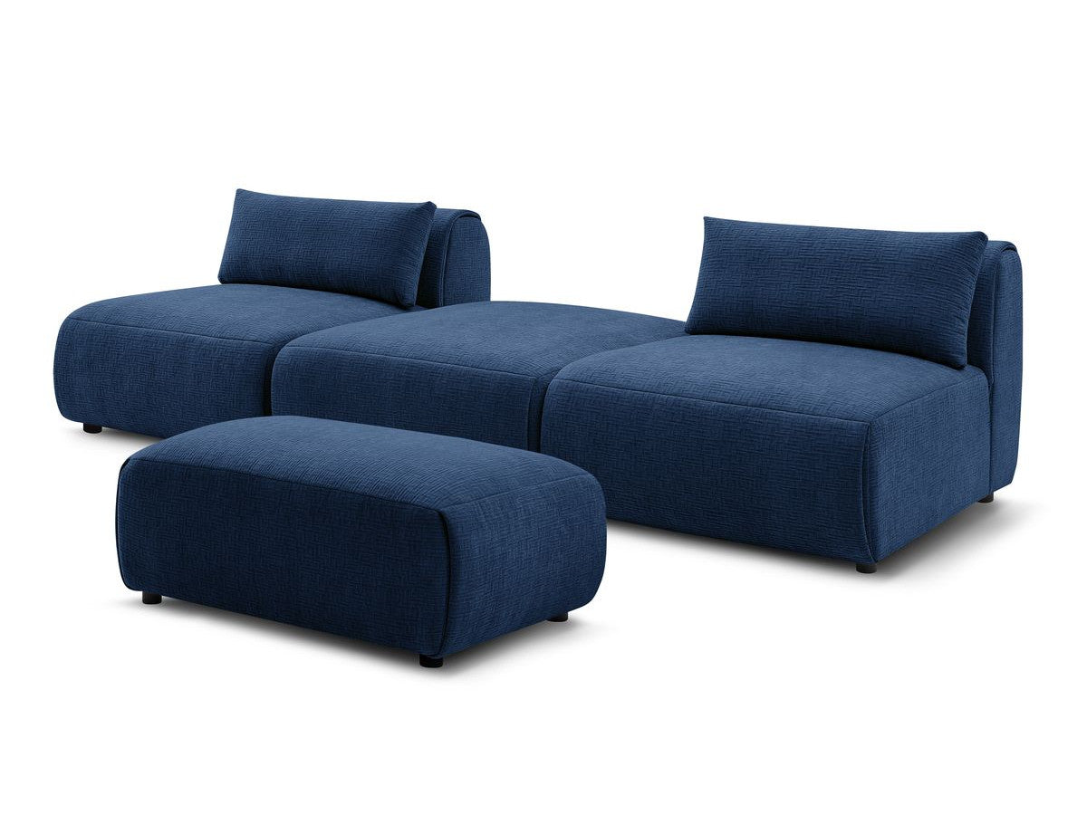 Sofa JEANNE, 3 vietų su pufu, tamsiai mėlyna su pagalvėlėmis