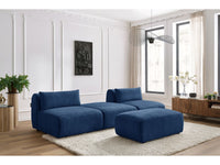 Sofa JEANNE, 3 vietų su pufu, tamsiai mėlyna kampinis vaizdas