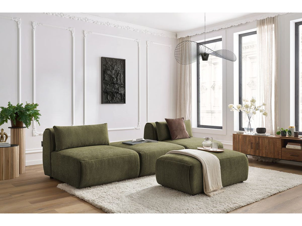 Sofa JEANNE, 3 vietų su pufu, žalia detalės vaizdas
