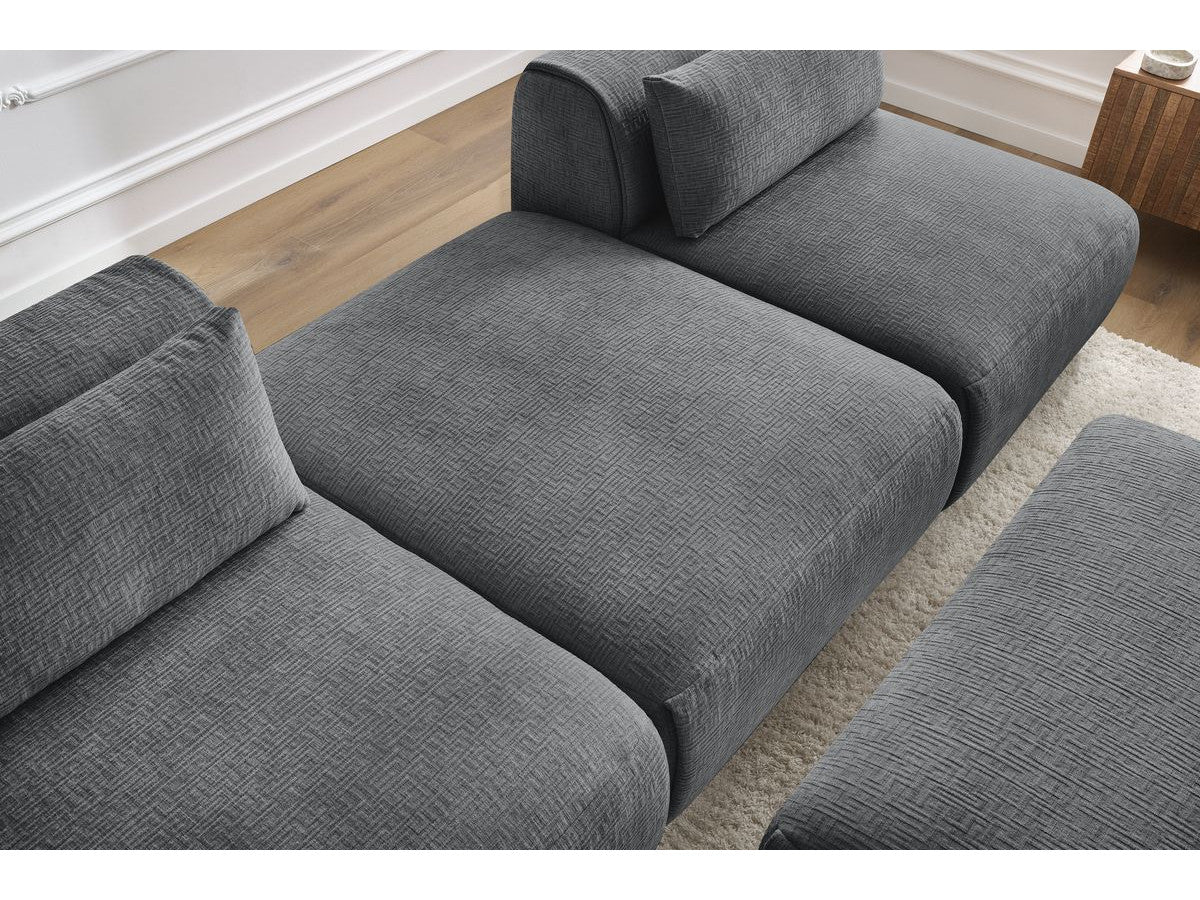 Sofa JEANNE, 3 vietų su pufu, tamsiai pilka vaizdas iš šono