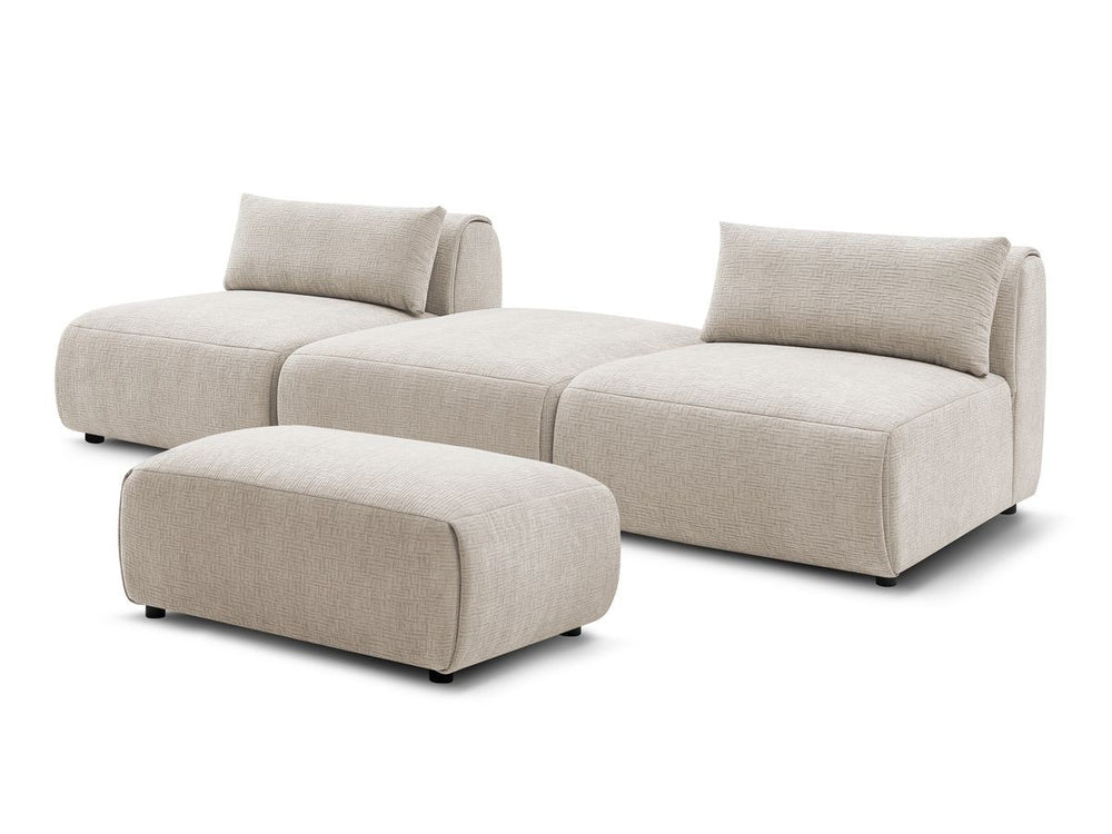 Sofa JEANNE, 3 vietų su pufu, smėlinė su pagalvėlėmis