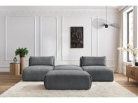 Sofa JEANNE, 3 vietų su pufu, tamsiai pilka šalia kavos staliuko