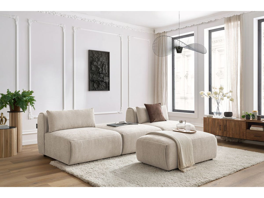 Sofa JEANNE, 3 vietų su pufu, smėlinė detalės vaizdas