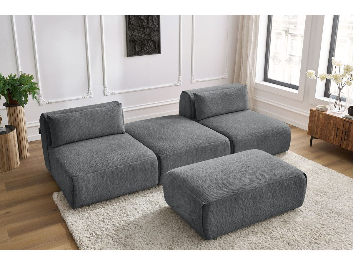 Sofa JEANNE, 3 vietų su pufu, tamsiai pilka vaizdas iš priekio