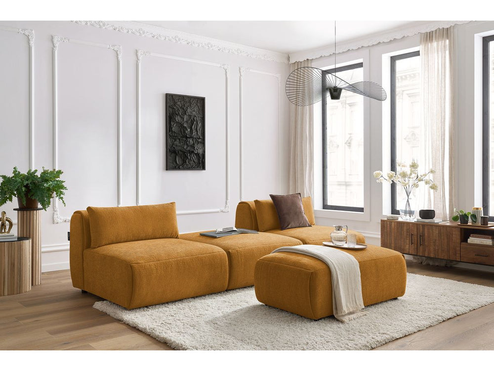 Sofa JEANNE, 3 vietų su pufu, geltona detalės vaizdas