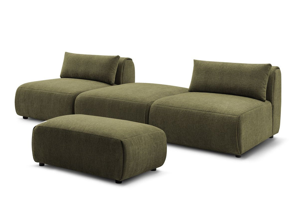 Sofa JEANNE, 3 vietų su pufu, žalia su pagalvėlėmis