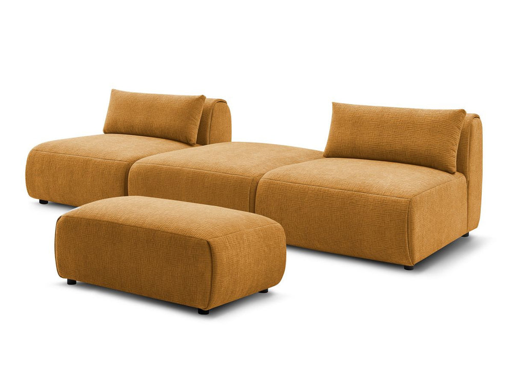 Sofa JEANNE, 3 vietų su pufu, geltona su pagalvėlėmis