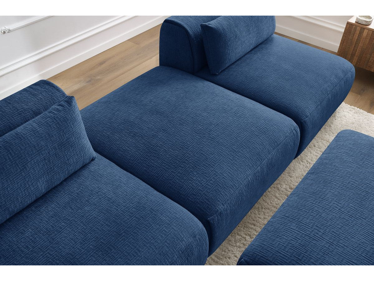 Sofa JEANNE, 3 vietų su pufu, tamsiai mėlyna vaizdas iš šono