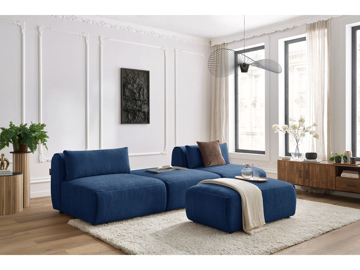 Sofa JEANNE, 3 vietų su pufu, tamsiai mėlyna detalės vaizdas