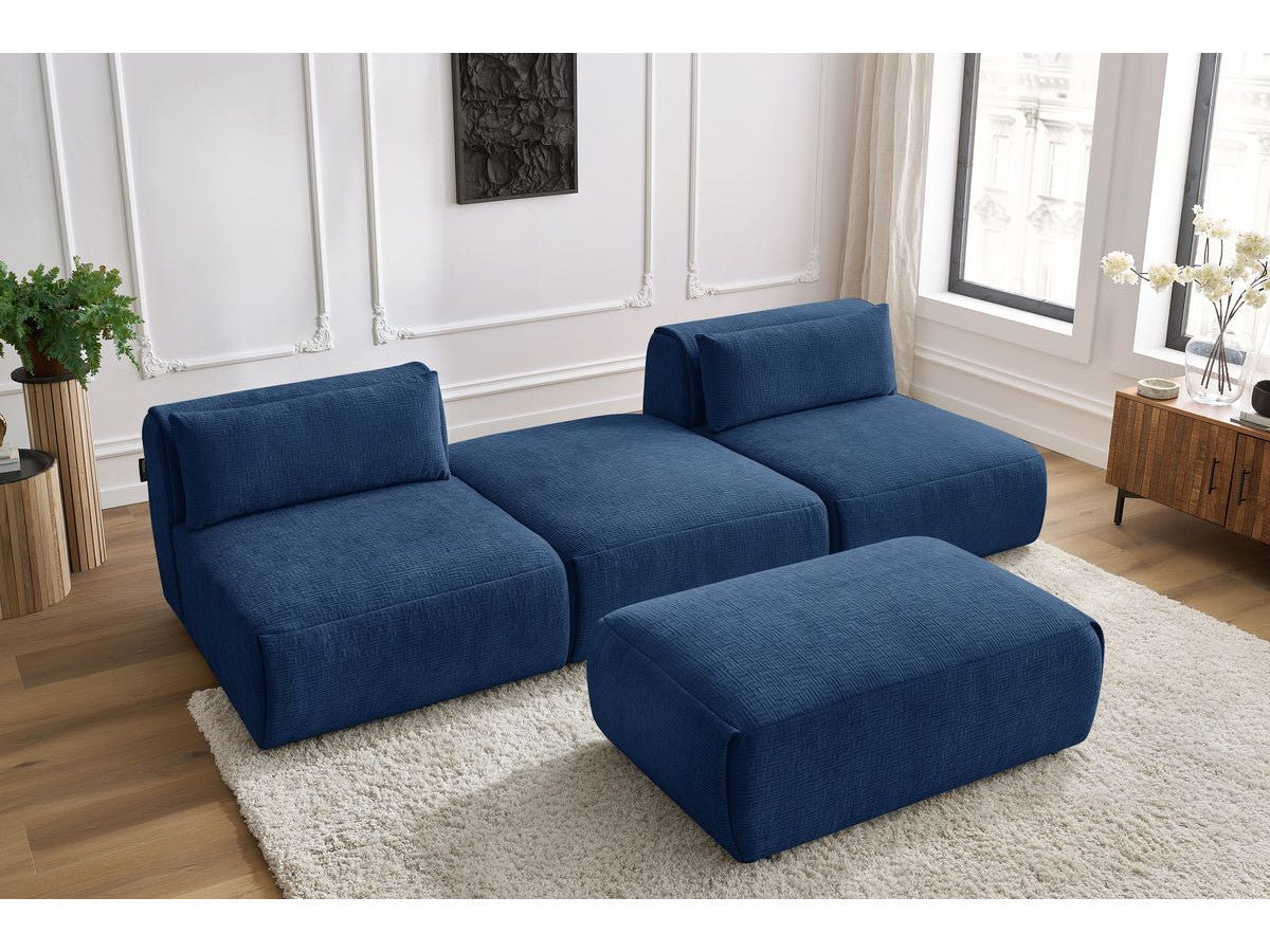 Sofa JEANNE, 3 vietų su pufu, tamsiai mėlyna vaizdas iš priekio