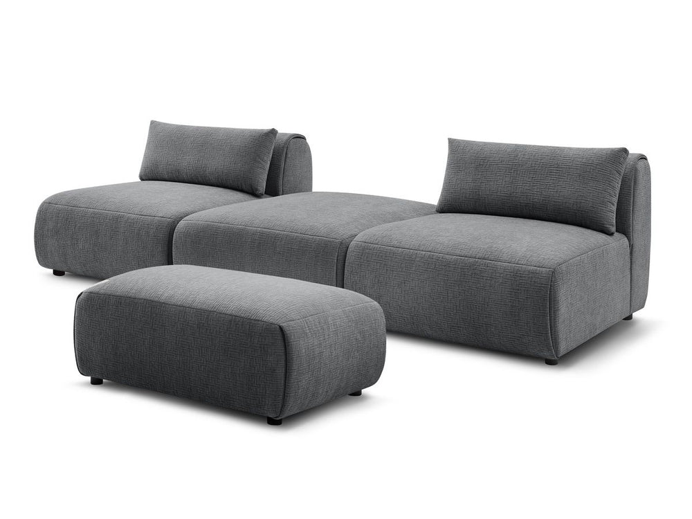 Sofa JEANNE, 3 vietų su pufu, tamsiai pilka su pagalvėlėmis