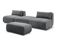 Sofa JEANNE, 3 vietų su pufu, tamsiai pilka su pagalvėlėmis