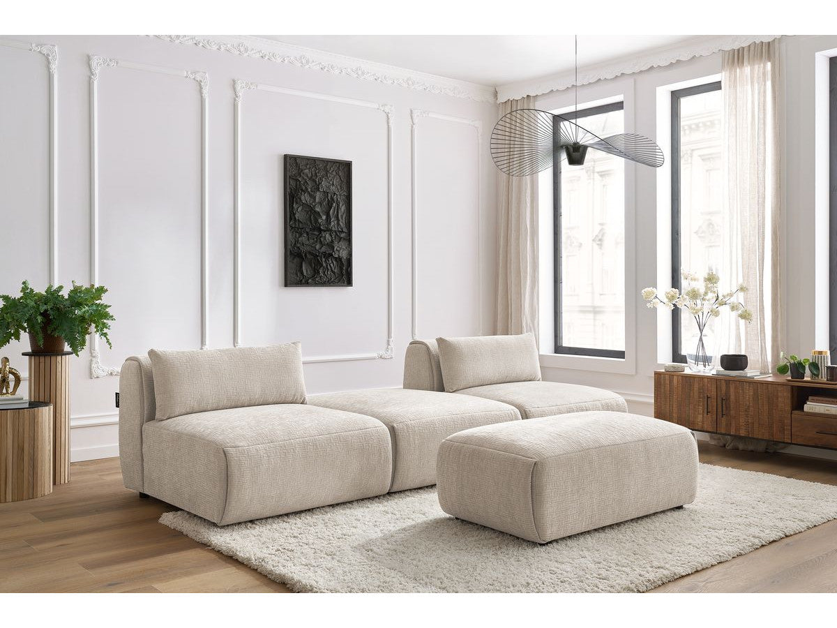 Sofa JEANNE, 3 vietų su pufu, smėlinė kampinis vaizdas
